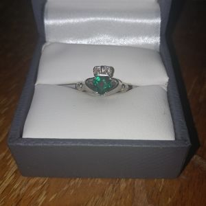NEW IN BOX-Sterling Silver, Green Claddagh Ring